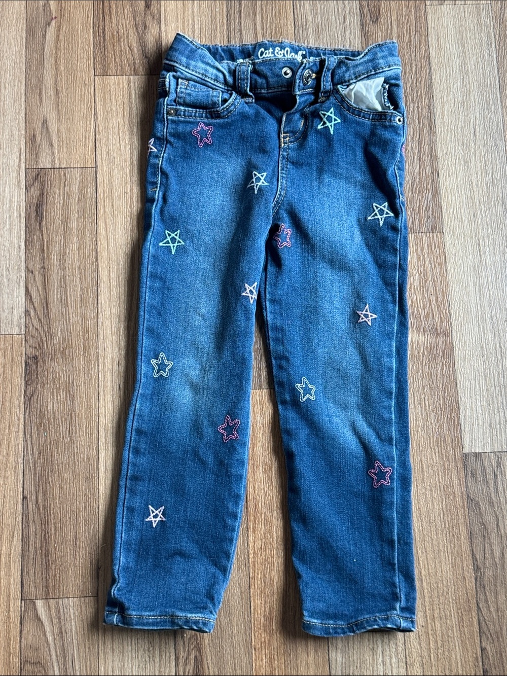 Cat & Jack Dark Blue Skinny Jeans with Multicolor Star Embroidery